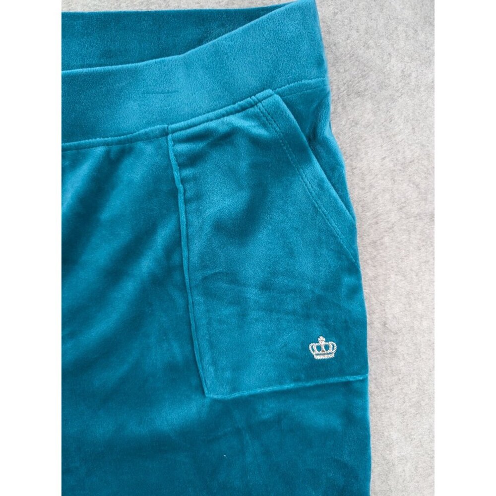 Juicy Couture Tracksuit Pants Womens SZ XL Turquoise Velour Straight Leg Y2K - Picture 3 of 11